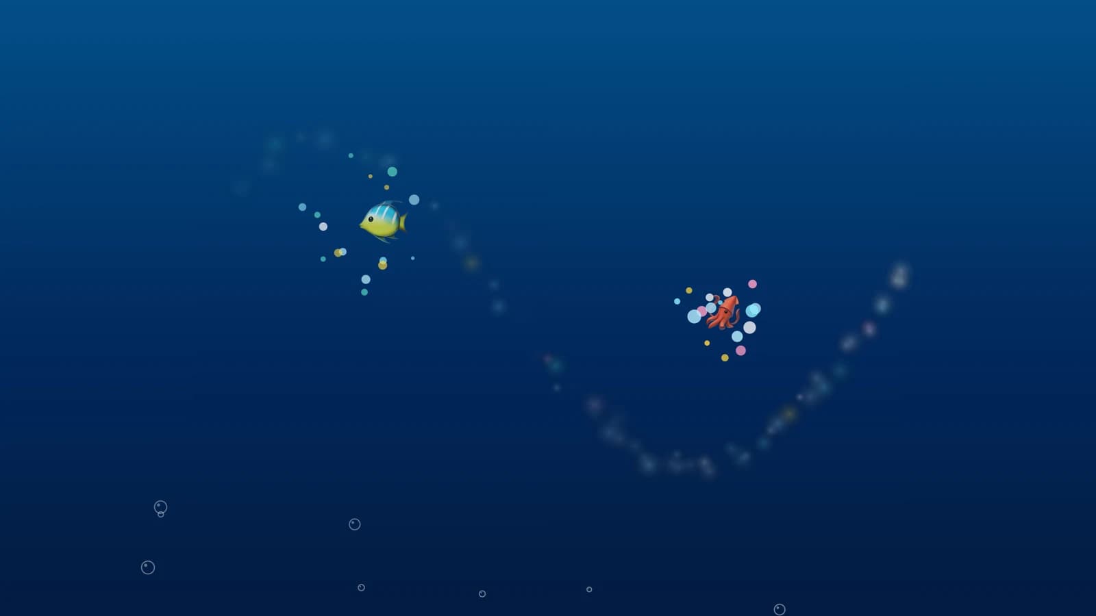 Speech Smash underwater theme: fish and squid bursts with rising bubbles in deep blue