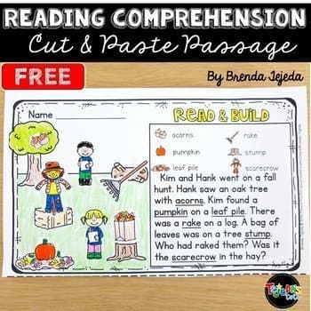 Fall Reading Comprehension Cut & Paste Passage from Tejeda's Tots