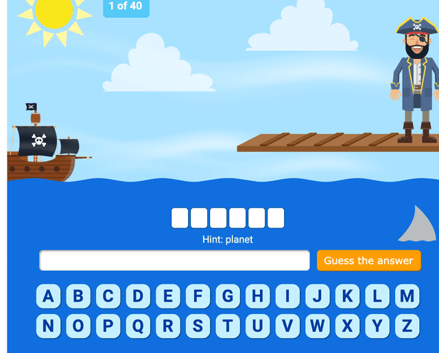 Pirate-Themed "Hangman" for Speech Therapy by Quia