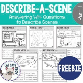 Wh- Questions:  No Prep Freebie! Describe a Scene Worksheets by Cat Says Meow