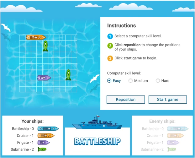 Articulation Battleship Games by Quia