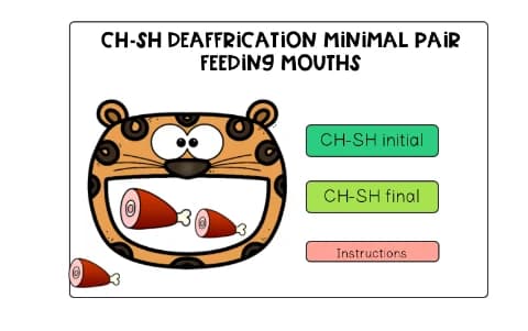 Deaffrication Ch-Sh Minimal Pair Feeding Mouths BOOM card deck by Adventures in Speech Pathology