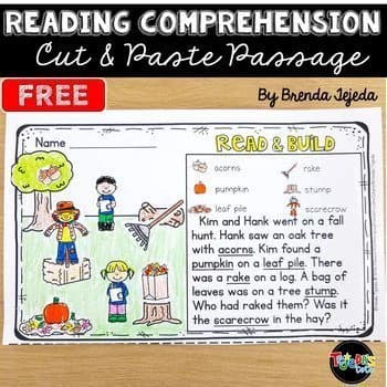 Fall Reading Comprehension Cut & Paste Passage from Tejeda's Tots