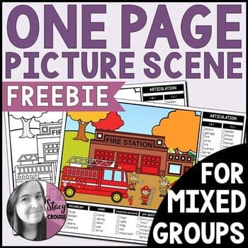 Fire Station One Page Picture Scene for Mixed Groups Articulation Language by Stacy Crouse