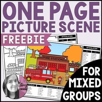 Fire Station One Page Picture Scene for Mixed Groups Articulation Language by Stacy Crouse