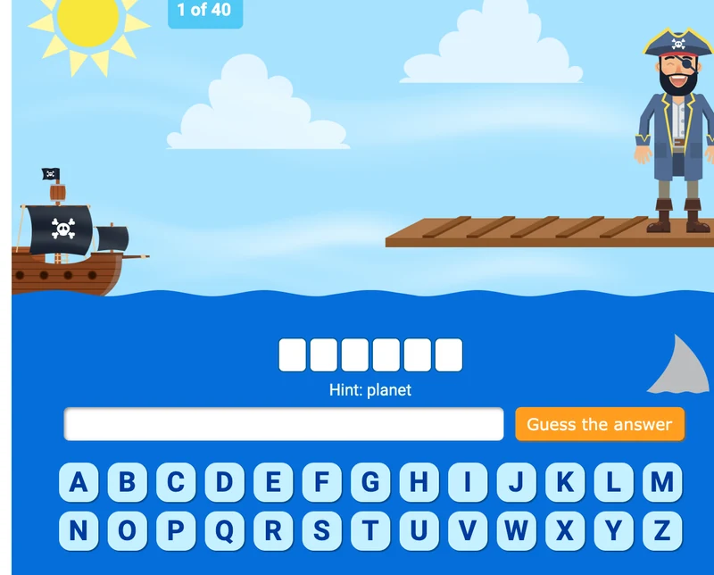 Pirate-Themed "Hangman" for Speech Therapy by Quia