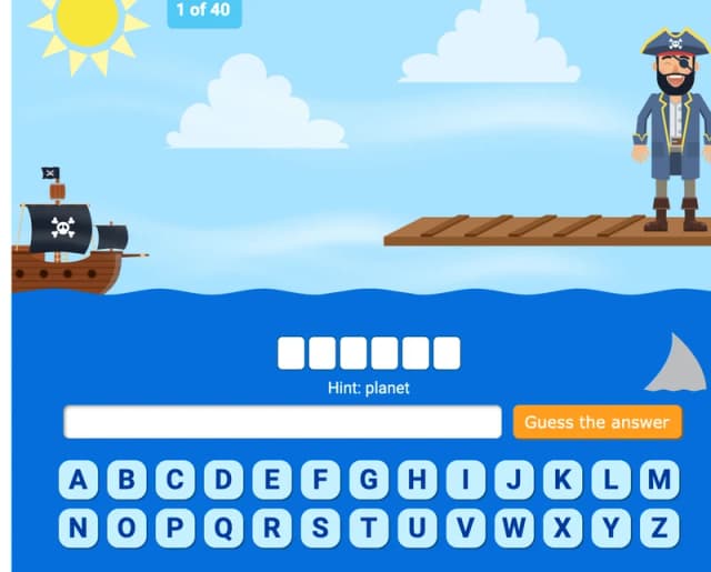 Pirate-Themed "Hangman" for Speech Therapy by Quia