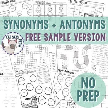 Synonyms and Antonyms Pack by Cat Says Meow